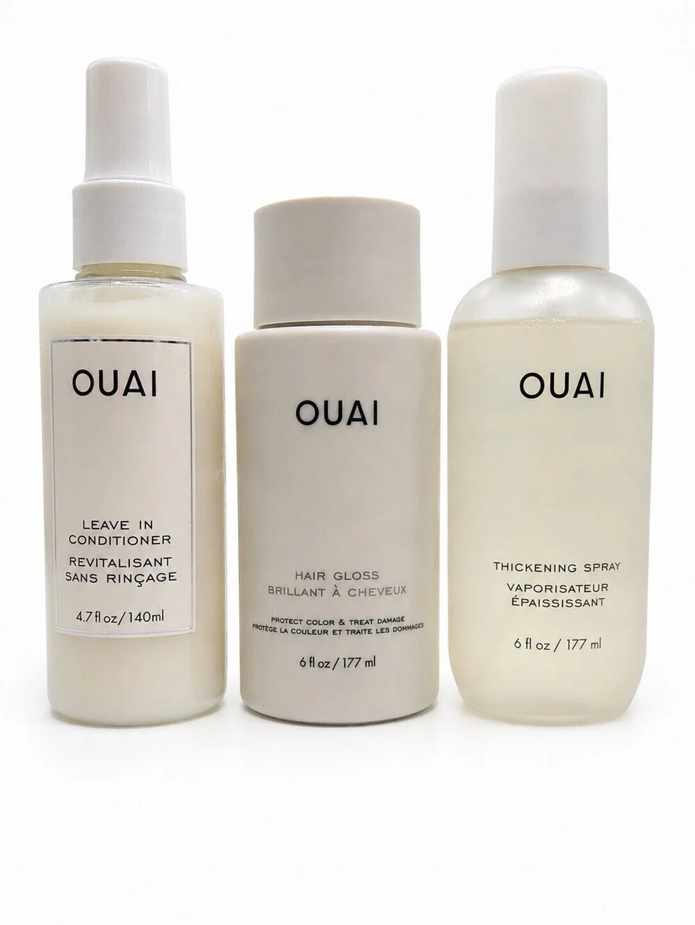 OUAI Hair Care 3pc Bundle Leave In Conditioner Hair Gloss Thickening Spray